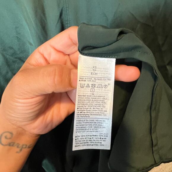 Banana Republic V Neck Dona Silk‎ Maxi Dress Front Slip Sz XS Hunter Green - Picture 8 of 8